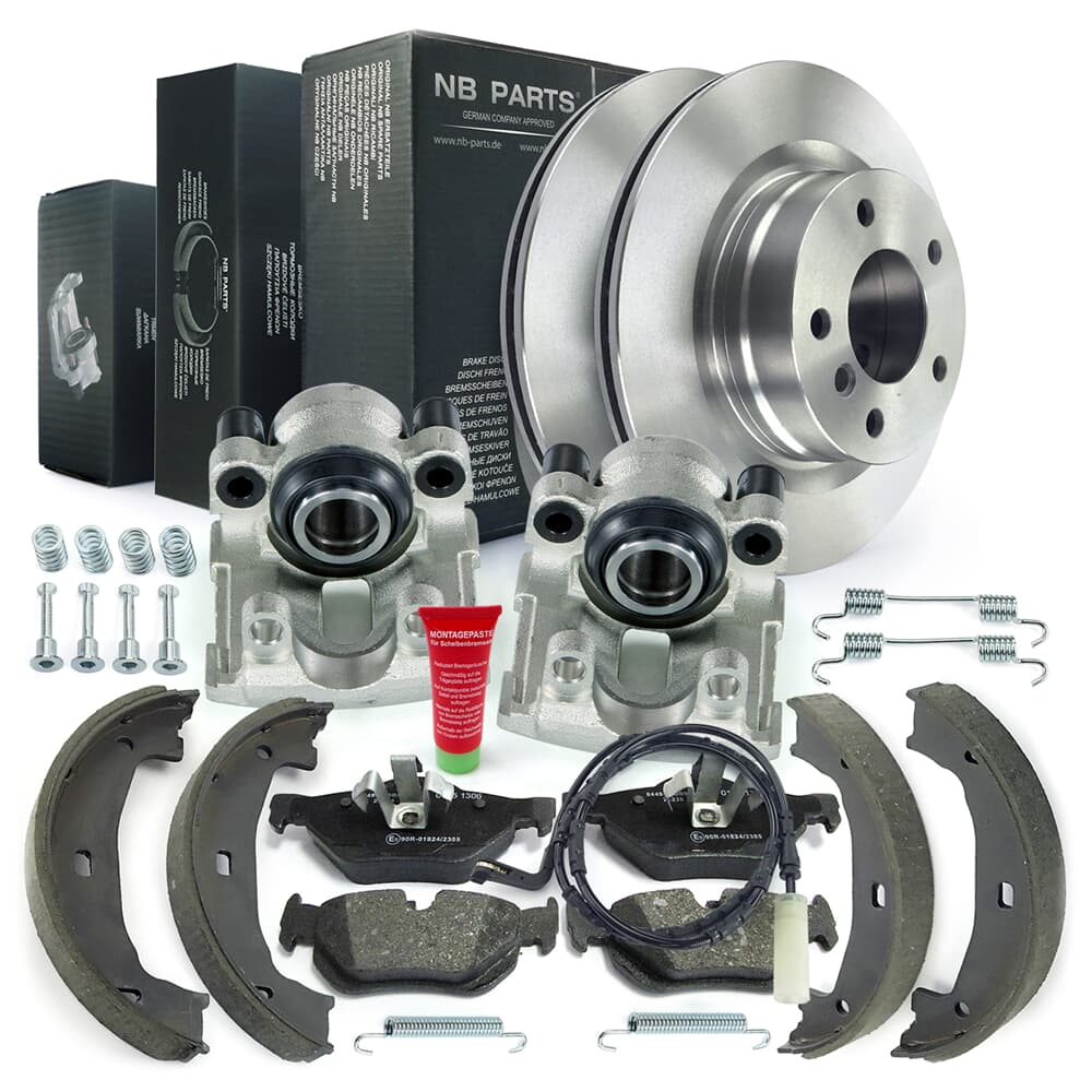 NB PARTS Discos de freno + pastillas de freno + pinzas de freno + zapatas de freno + contacto de aviso + kit de accesorios lado rueda NB PARTS Discos de freno + pastillas de freno + pinzas de freno + zapatas de freno + contacto de aviso + kit de accesorios lado rueda