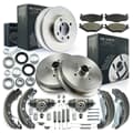 NB PARTS discos de travão + pastilhas de travão + tambores de travão + maxilas de travão + cilindros de travão de roda + conjunto de acessórios + 2x conjunto de rolamentos de roda dianteiros + traseiros