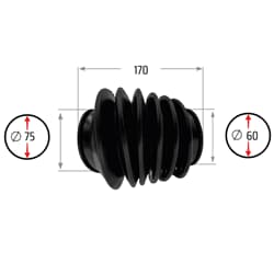 NB PARTS Faltenbalg 6 Falten 60/75mm 170mm passend für PEITZ ABV AEV AER ANR25