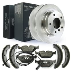 NB PARTS Bremsscheiben + Bremsbeläge + Warnkontakt + Bremsbacken hinten