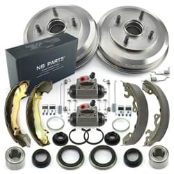 NB PARTS Bremstrommeln + Bremsbacken + Radbremszylinder + Zubehörsatz + 2x Radlager Satz hinten
