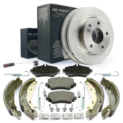 NB PARTS Bremsscheiben + Bremsbeläge + Bremsbacken + Warnkontakt + Zubehörsatz vorne + hinten