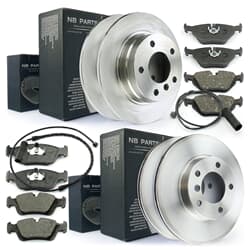NB PARTS Bremsscheiben + Bremsbeläge + Warnkontakte vorne + hinten