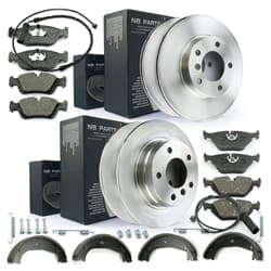 NB PARTS Bremsscheiben + Bremsbeläge + Bremsbacken + Warnkontakte + Zubehörsatz vorne + hinten
