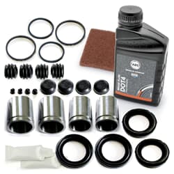 FRENKIT 2x Reparatursatz Bremssattel + Bremsflüssigkeit + Schleifvlies vorne
