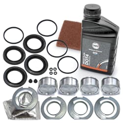 FRENKIT 2x Reparatursatz Bremssattel + Bremsflüssigkeit + Schleifvlies vorne