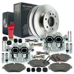 NB PARTS Bremsscheiben + Bremsbeläge + Bremssättel + Warnkontakte vorne