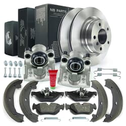 NB PARTS Disques de frein + plaquettes de frein + étriers de frein + mâchoires de frein + kit d'accessoires côté roue