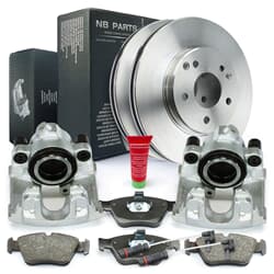 NB PARTS Bremsscheiben + Bremsbeläge + Bremssättel + Warnkontakte vorne