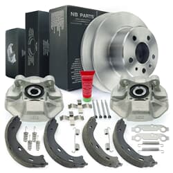 NB PARTS Bremsscheiben + Bremssättel + Bremsbacken + Zubehörsatz radseitig